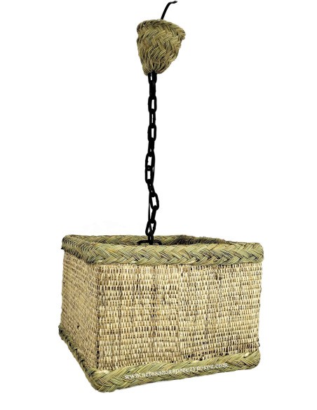 Candeeiro suspenso quadrado com esparto e ráfia natural