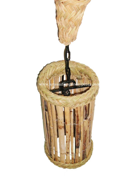 Lampe ronde en roseau et sparte naturel verticale
