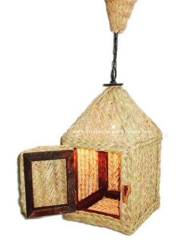 Farol de esparto natural colgante con puerta abatible