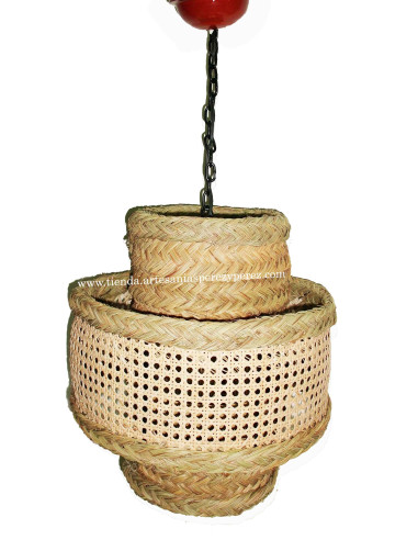 Lampe triple ronde en sparte et rotin