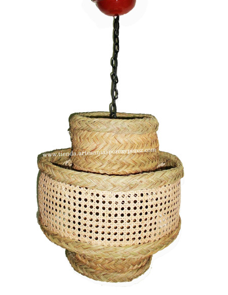 Lampe triple ronde en sparte et rotin