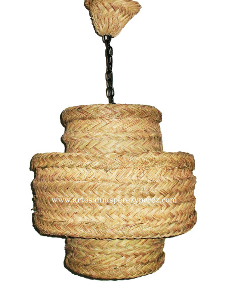 Lámpara redonda de esparto natural triple
