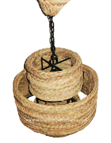 Lámpara redonda de esparto natural triple