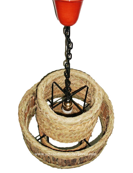 Lampe ronde en roseau et sparte naturel avec 3 niveaux