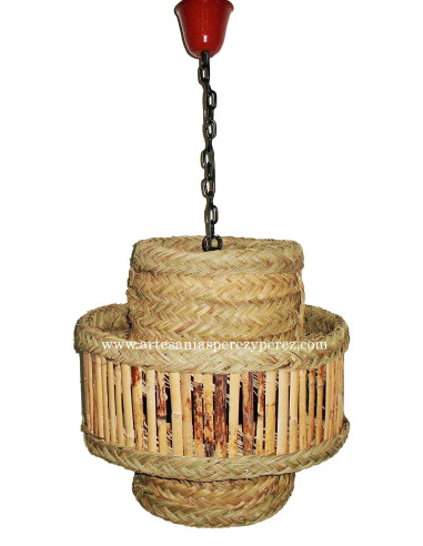 Candeeiro redondo feito de junco e esparto natural com 3 níveis