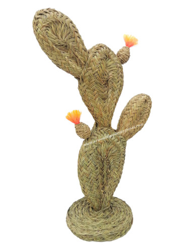 Cacto de pera espinhosa de esparto com flores e frutas