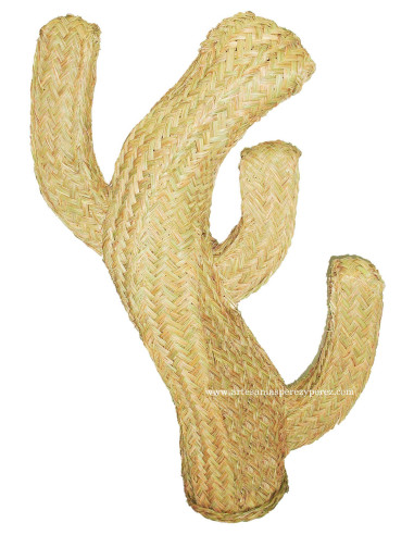 Cactus artisanal en sparte naturel, modèle à 3 bras