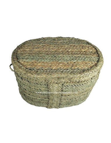 Round natural esparto trunk with cover
