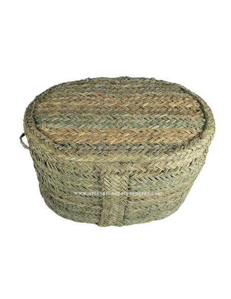 Boîte de rangement ovale en sparte naturel avec couvercle