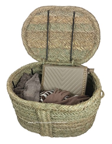 Round natural esparto trunk with cover