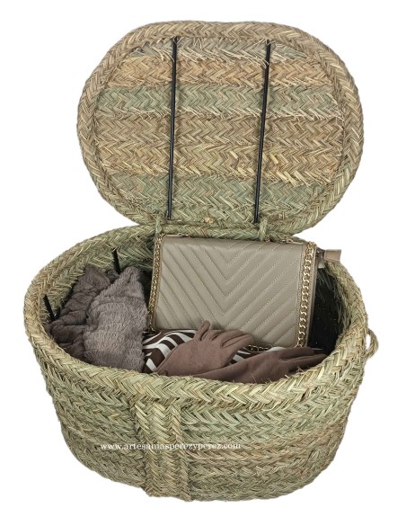Round natural esparto trunk with cover