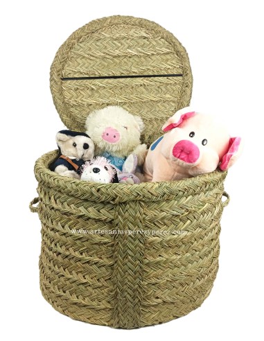Round natural esparto trunk with cover