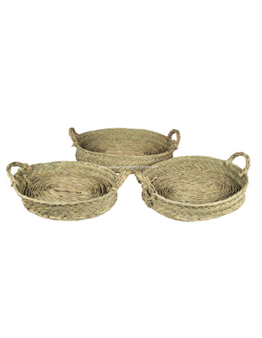 Cesto oval baixo mini em esparto natural com alças