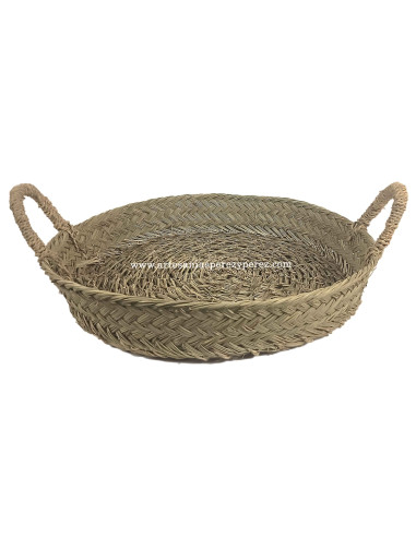 Low round basket in natural esparto with handles