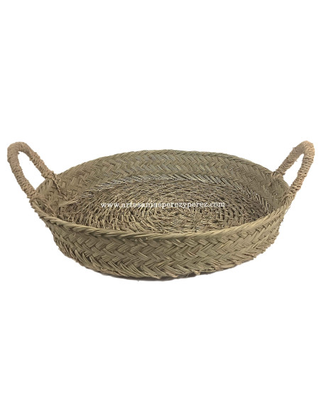 Cesta baja redonda de esparto natural con asas