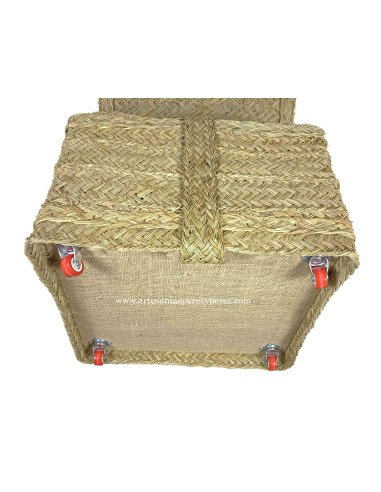 Natural Sparte Basket/Chest with Lid and Wheels | Handcrafted Storage