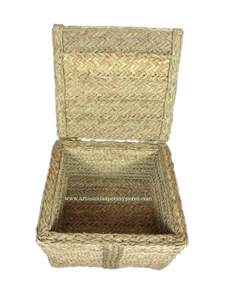 Cesta/Baú de Esparto com Tampa e Rodas | Armazenamento Artesanal