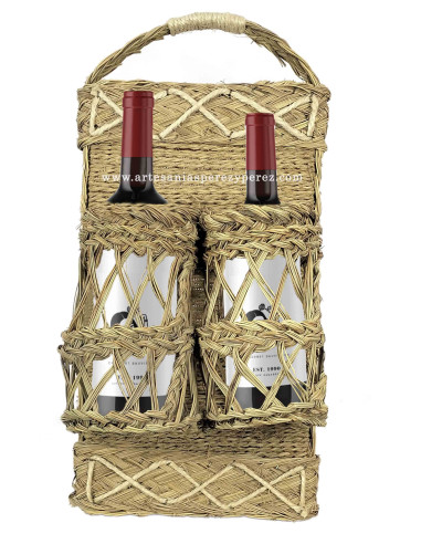 Botellero de esparto natural vertical calado 2 botellas 2