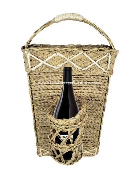 Suporte de garrafas de esparto vertical natural vazado para 1 garrafa