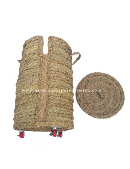 Panier rond en sparte avec roues et couvercle