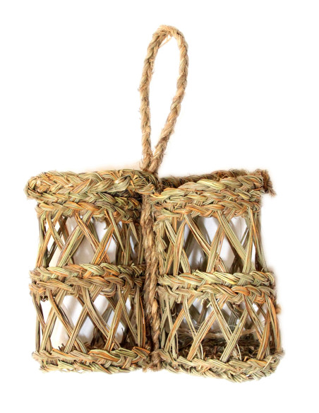 Garrafeira em esparto natural para duas garrafas (Trançado)