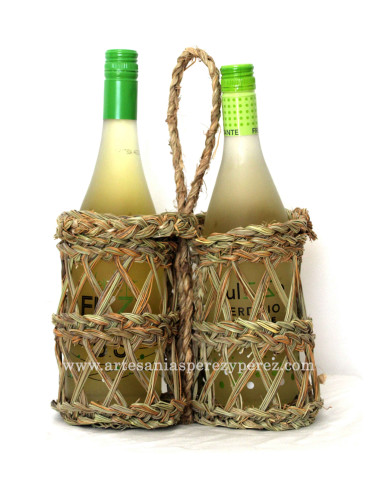 Botellero calado para 2 botellas en esparto natural