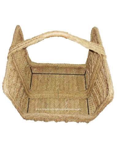 Panier à bûches haute en sparte naturel avec poignée en sparte