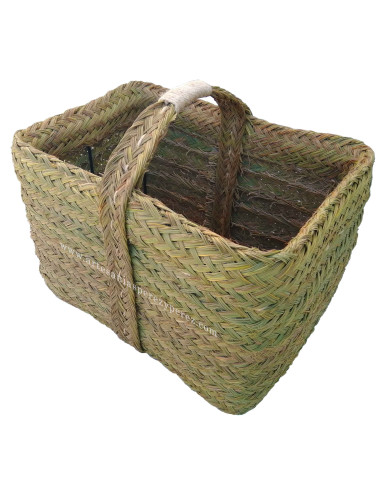 Cesto/Leñero rectangular de esparto natural con armazón de forja