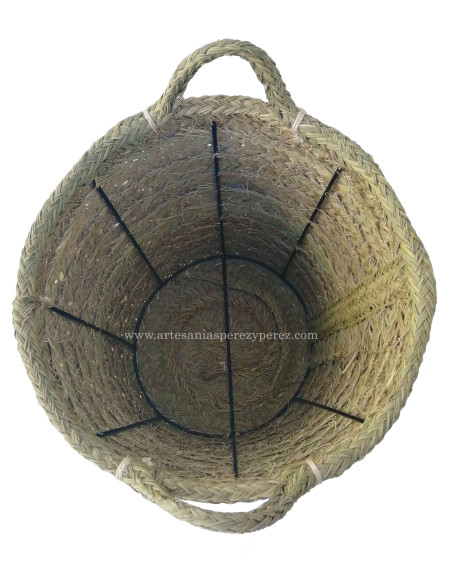 Round log holder in natural esparto with strong handles