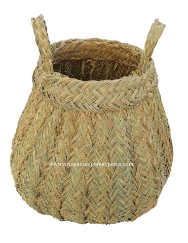 Cesto bombo de esparto natural elaborado a mano en forma circular