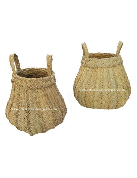 Cesto bombo de esparto natural elaborado a mano en forma circular