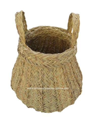 Cesto redondo de esparto natural com alças
