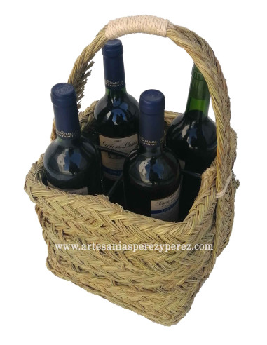 Bottle rack square 4 bottles of natural esparto and forge