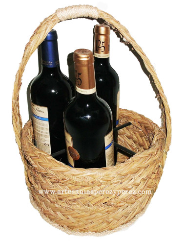 Porte-bouteilles ronde en sparte naturel pour quatre bouteilles