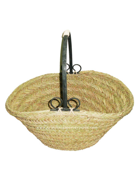 Panier à bûches en sparte avec poignée en fer forgé