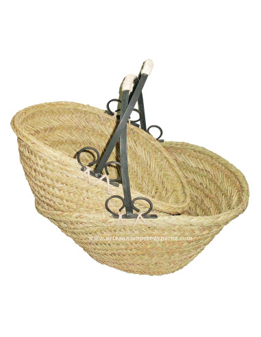 Esparto firewood basket with wrought iron handle 2