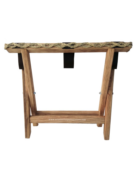 Rustic luggage stand in wood and esparto