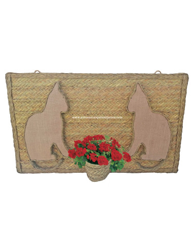 Cache-pot en sparte et jute avec figures de chats