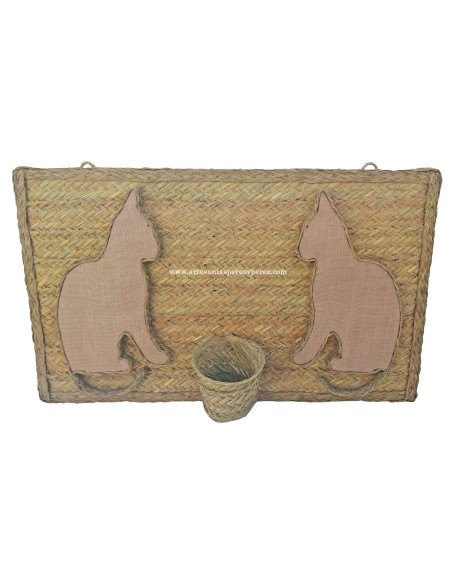 Planter with cat figures in esparto and jute