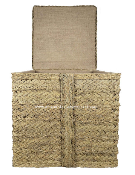 Puff-baúl cuadrado de esparto natural forrado con tapa