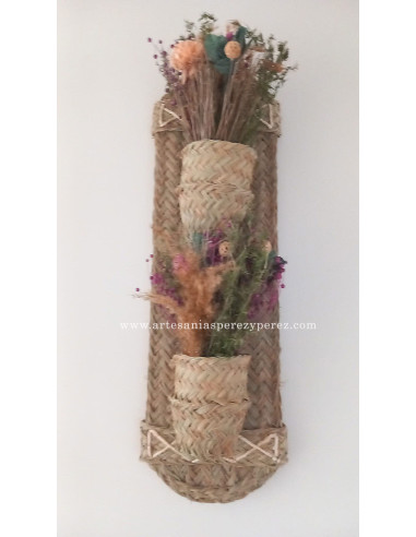 Cache-pot double vertical modèle Arte en sparte naturel - artisanal