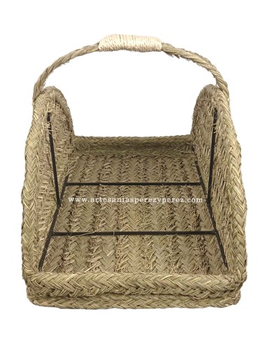 Natural esparto ark firewood holder with wrought iron frame