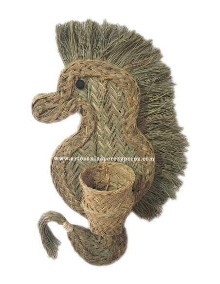 Cache-pot en sparte naturel en forme d'hippocampe