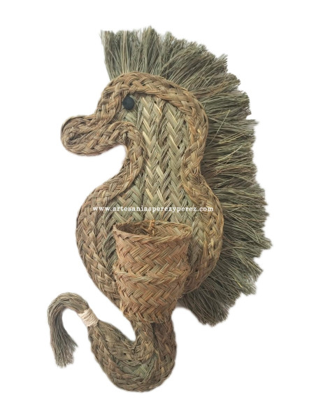 Cache-pot en sparte naturel en forme d'hippocampe