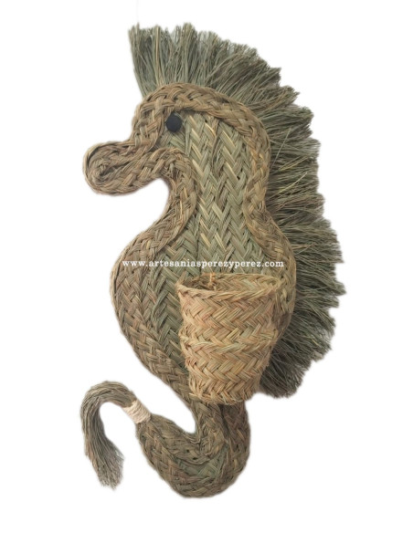 Cache-pot en sparte naturel en forme d'hippocampe