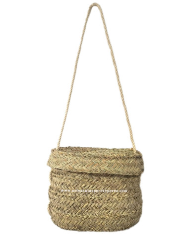 Cesta barja de esparto natural con tapa y asa para transporte