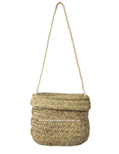 Cesta barja de esparto natural con tapa y asa para transporte