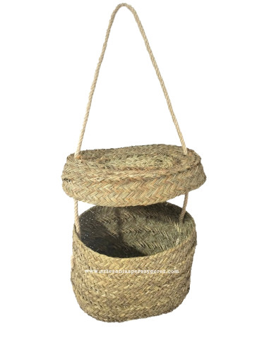 Cesta barja de esparto natural con tapa y asa para transporte