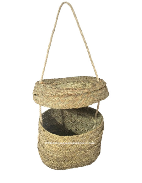 Cesta barja de esparto natural con tapa y asa para transporte