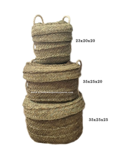 Cesta barja de esparto natural con tapa y asa para transporte